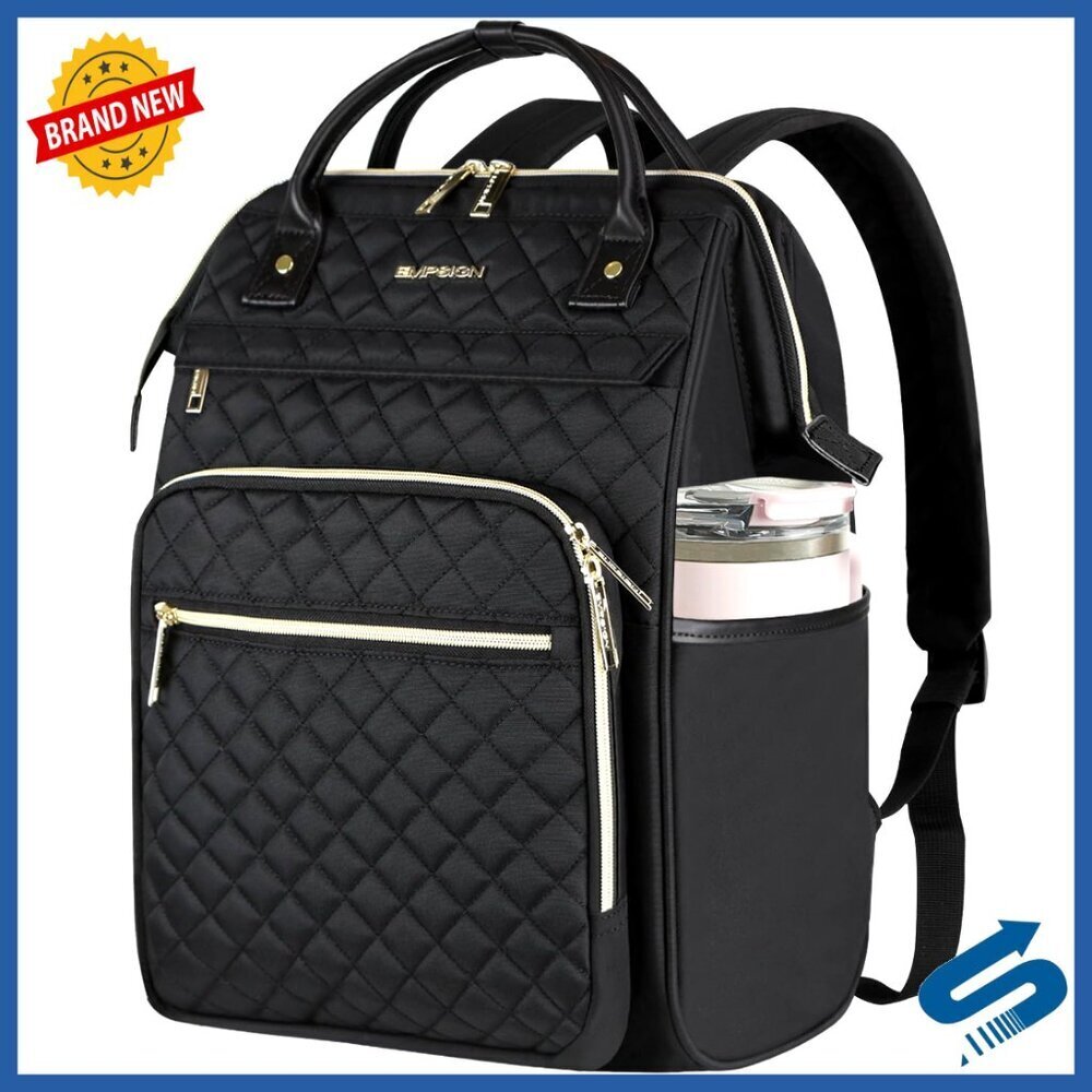Large Capacity Laptop Backpack Water-Repellent Quilted USB Port Daypack